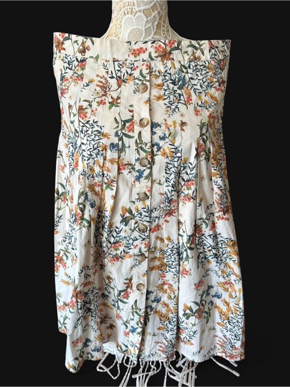 ANTONIO MELANI White Floral Button-Front Midi Skirt
